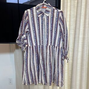 Oliphant Blue and White Striped Long Sleeve Dress